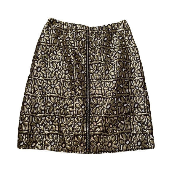 J. McLaughlin Retro Black and Metallic Gold Floral A-Line Skirt Size 2 - Picture 1 of 5